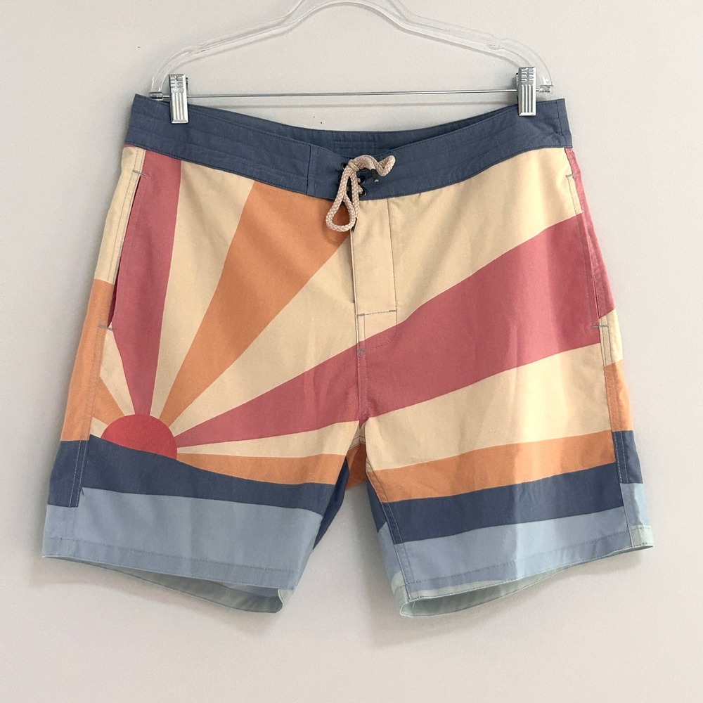 Faherty Soleil Boardshorts Mens 35 Sunset Stripe 7" Swim Trunks